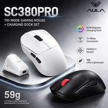 AULA SC380 Pro 電競滑鼠,無線與藍牙,輕量化設計,三模連接,RGB 磁吸充電底座套組,12000 DPI,人體工學握感,適用於遊戲、居家與辦公,多裝置兼容,長效電池續航 - 查看 3