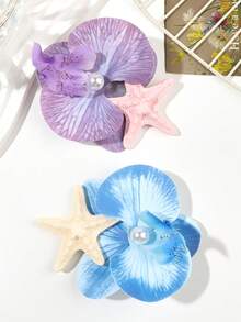 2件組藍紫色海星拼接對比色蘭花珍珠花朵髮夾 鱷魚夾側夾 鬆散髮夾 瀏海夾 髮型固定 波希米亞風 溫柔亮眼 海灘海邊度假風 高端氛圍 派對髮飾裝飾 - 彩色 - 查看 4