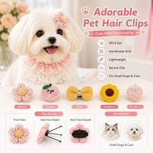 5pcs Dog Hair Clips, Handmade Woven Pet Hair Bows, Cute Flower Design Beauty Accessories, Suitable For Yorkshire Terrier, Maltese, Small Dogs And Cats - Multicolor - View 2