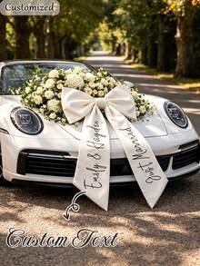 客製化婚車蝴蝶結，個性化姓名大號緞面蝴蝶結，新娘婚車裝飾，浪漫婚禮拍照道具，裝飾用，可重複使用，居家適用 - 彩色 - 查看 2
