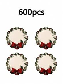 2/4/600pcs Christmas Party Flower Placemats - Vintage Holly And Red Bow Wreath; 13.78 Inch Linen Material; Tabletop Decor Non-Slip, Heat-Resistant And Machine Washable - Multicolor - View 13