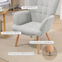 Wingback Armchair With Footrest, Lounge Chair, Padded Armchair With Corduroy Look, Lounge Chair, Armchair With Armrests And Wooden Legs, TV Armchair For Living Room, Grey - Grey - View 5