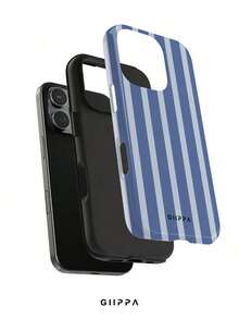 GIIPPA 1件霧藍條紋圖案設計手機殼，適用於Phone 17 Pro Max，兼容Phone 16 Pro Max、15 Pro Max、14 Pro Max，韓系高端時尚趣味手機殼，兼容11/12/13/14/15/16 Pro Max Plus，優雅設計男女皆宜，聖誕節、情人節、復活節、婚禮季及生日送女友的完美禮物！ - 彩色 - 查看 2