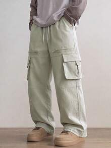 1pc Boys' Street Sports Style Multi-Pocket Double Side Zipper Wide Leg Casual Long Pants - Light Grey - View 1