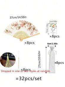 1-24pcs Folding Fans For Women, Handmade Fans, Handheld Fans, Fashion Accessories, Portable Mini Electric Fans, Retro Folding Fans, Tassel Bamboo Fans, Hawthorn Fans, Bamboo Fans, Painting Fans, Foldable Hand Fans, Wedding Fans, Party Fans, Decorative Fans, Elegant Casual Style, Mother's Day Gift, Birthday Gift, Back To School Gift, Graduation Gift, Wedding Gift, Creative Present - Mixed - View 12