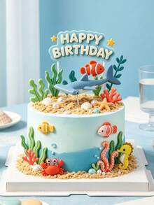 1pc Unisex Children Shark Crab Jellyfish Soft Decoration, Used For Dessert Table Decoration, Ocean Style Cake Decoration, Suitable For Baby Shower And Birthday Party - Multicolor - View 5
