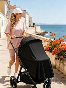 1pc New Multifunctional Black Nursing Cover, Outdoor Privacy Cover, Summer Thin Nursing Cover, Outdoor Multi-Use Stroller Sunshade, Lightweight Baby Carrier Cover, Comfortable Soft Breathable, Convenient To Carry, Indoor And Outdoor Universal, Unisex For Baby Boys And Girls, Newborn Essential, Great Gift, Baby Products, Baby Feeding - Ultimate Black - View 4