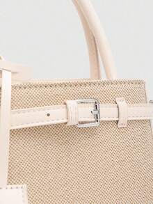 Dedoo Casual Color Block Texture Versatile Commuter Vintage Small Handbag With Metal Buckle Closure For Women - Beige - View 4