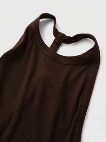 Casual Home Daily Versatile Fashion Solid Color Backless Slim Fit Flattering Camisole Tank Top Outdoor Vacation Beach Party Casual Blouses For Women, Summer Tops, Vacation Outfits For Women, Going Out Tops For Women, Beach Outfits - Brown - View 10