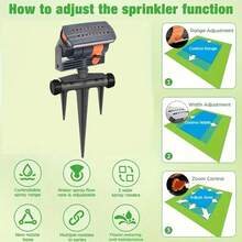 4-Way Oscillating Sprinkler With Adjustable Aluminum Riser And Pointed Base, 16 Nozzles Lawn Sprinkler, Covers Up To 4,069 Square Feet, Perfect For Watering Plants Of Different Heights - A - View 4