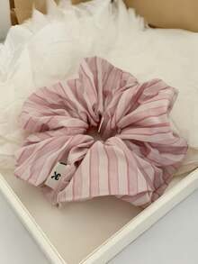 1PC/4pcs Plaid Casual Polyester (Polyester) Korean Style New Pink Tone Checkered Large Scrunchie Sweet Elegant Versatile Ponytail Hair Tie Back Of Head Large Size - Multicolor - View 5