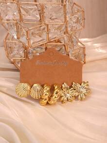 6/18pcs Gold Fashion Women's Earring Set, Fashionable Elegant Floral Geometric Multi-Element Gold Metallic Earring Set, Women's Fashion Earring Set (Lightweight CCB Material, Non-Fading) - Gold - View 7