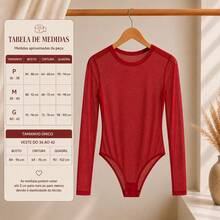 Basic Tulle Bodysuit With Long Sleeves Autumn Winter Fashion 2025 - 紅色 - 查看 2