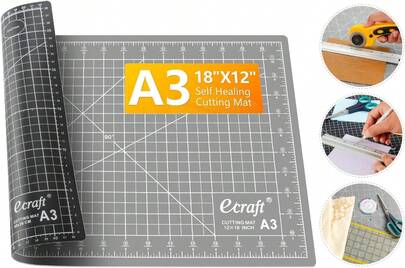 Ecraft Self Healing Cutting Mat 18x12 Inch A3, 5-Ply Double Sided Rotary Cutting Board With Grid, Grey/Black For Sewing, Quilting, Fabric &Amp; Craft