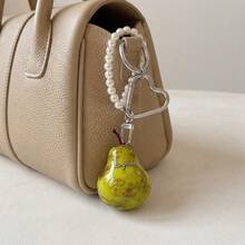1pc Realistic Fruit Bag Charm Keychain, Lifelike Apple Or Pear Pendant With Pearl Handle And Heart Clasp, Handbag Accessory, Backpack Charm, Key Ring - Multicolor - View 7