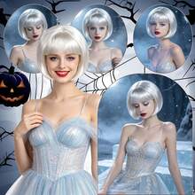 Perruque courte colorée avec frange, pour le port quotidien des femmes, fête de costume d'Halloween, perruque de cosplay anime en cheveux synthétiques lisses, options de dégradé multicolore et de couleur unie (jaune, blanc, marron, vert, or) - Multicolore - Voir 9