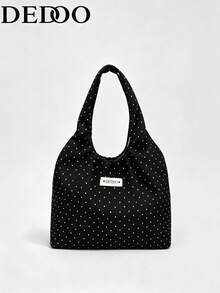 Dedoo Bolso de lona con estampado de lunares, bolso de hombro plegable para estudiantes con diseño de cordón de nube con volantes - Negro - Ver 12