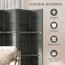 6 Panel Folding Room Divider Screen, Paulownia Wood Privacy Partition With 3 Shelves, Blinds Style Freestanding Separator, Gray, 94.5 Inch Wide For Living Room Bedroom Office-XY937553 - 1 - View 6