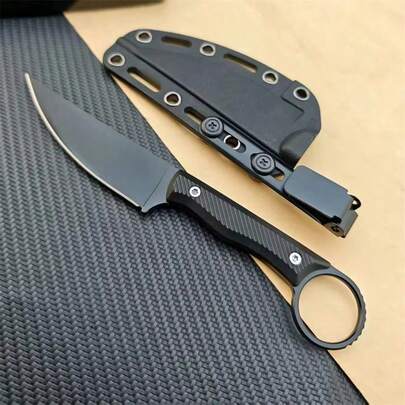 Cuchillo multiusos para aventuras al aire libre y pesca, mango de fibra de nylon con diseño de onda, cuchillo EDC resistente al desgaste, portátil con funda de Kydex