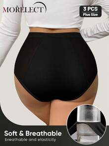 3pcs Women Plus Size Triangle Panties Period Underwear Leak-Proof Moisture-Wicking Sweat-Absorbent Breathable Mesh - Black - View 4