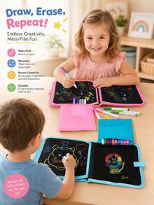 Children's Fun Foldable Educational Blackboard, Reusable Doodle Board, Washable, Cultivate Imagination, Portable Kindergarten Drawing And Writing Board, Back To School, Halloween, Christmas, Thanksgiving, Birthday Gift (Includes 12-Color Watercolor Pens) - Pink - View 7