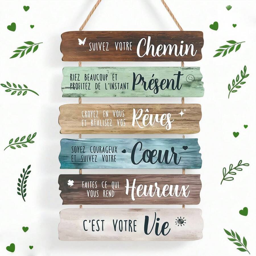 1pc Vintage Wooden Wall Decor Plaque With French Inspirational Quote - Wooden Inspirational Sign, Wall Panel Decoration, Suitable For Teenager Room Decor, First Birthday Anniversary, School And Home Decor, Classic Wall Hanging Design, Wall Hanging Decoration, Inspirational Home Decor, Vintage Charm Decor, Handmade, Family Gift | Inspirational Decor | Natural Wooden Surface, Wall Decor, Suitable For 11 Different Holidays, Christmas Gift, Thanksgiving Gift - Multicolor - View 1