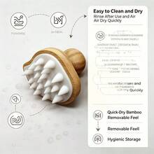 Bamboo Silicone Hair Washing Brush, Home Hair Cleaning Tool, Gentle Scalp Massage Comb For Wet And Dry Use - Apricot - View 2