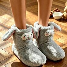 1 Pair Rabbit Cute Fabric Animal Silent Soft Sole Indoor Slippers Warm For Winter - Pink - View 5