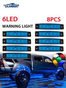 GLANBERT 8个/包 超亮6LED卡车侧灯，防水拖车卡车指示灯，12V 24V宽幅示廓灯，紧急警示灯，转向灯 - 彩色 - 查看 7