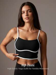 Soyun Nouveau débardeur de yoga blocs de couleurs pour femmes avec coussinets de poitrine intégrés, convient pour le fitness, le tennis, la course, la randonnée, les sports de plein air, noir, été - Noir - Voir 5