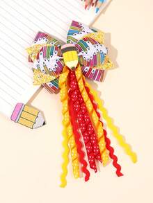 1pc Back To School Color Pencil Print Glitter Bow Hair Clip For Girls, Teen Cute Barrettes,First Day Of School, Gift, Daily Hair Accessories - Multicolor - View 3