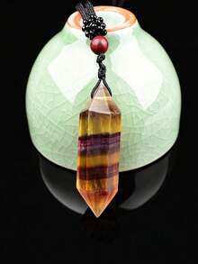 1pc Natural Double Terminated Crystal Column Pendant, Multicolor Fluorite Amethyst Labradorite Raw Stone Necklace With Braided Rope, Energy Crystal Jewelry For Men And Women - Double-pointed Pendant - View 10