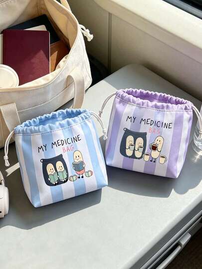 Bolsa de medicina pequeña con cordón a rayas, patrón de pastillas lindo, bolsa de almacenamiento de medicina portátil, bolsa de medicina de viaje, bolsa de almacenamiento de viaje de gran capacidad, bolsa de maquillaje, bolsa de almacenamiento multifuncional, almacenamiento de medicina, almacenamiento esencial del hogar, adecuado para viajes, salidas, camping y uso diario, opción de viaje ideal, regalo de cumpleaños único, regalo de vacaciones, regalo de fiesta, regalo de vuelta a la escuela