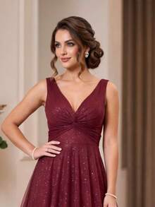 Grife Velasco Long Evening Party Dress Bridesmaid Tulle Glitter Full Skirt Prom P To Plus Size - 紅木色 - 查看 5