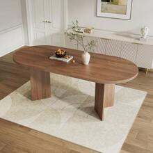 Mesa de comedor 200 * 90 cm, apta para 6–8 personas, mesa de comedor con esquinas redondeadas, sobre de mesa engrosado, mesa de comedor de estilo sencillo, nogal - Marrón - Ver 4