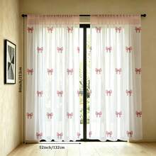 2pcs Pink Bow Decor Sheer Curtains, 2D Printed, Semi-Transparent, Rod Pocket, Sweet & Cute Style, Suitable For Living Room And Bedroom - Multicolor - 2pcs - View 16