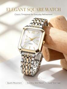 Two-Tone Quartz Watch With Two-Tone Band, Perfect Birthday Gift, Versatile For Daily Wear, Back To School, Christmas Outfit - Gold - View 3