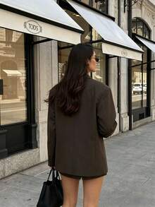 Women Fall Fashion Elegant Casual Brown Blazer & Skort 2 Pieces Set Long Sleeve For Office Work Going Out - Ash Brown - View 4