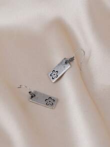 1 Pair Vintage Floral Dangle Earrings, Suitable For Women's Daily Wear And Vacation - Antique Silver - View 6