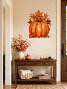 1pc Fall Pumpkin And Maple Leaves Wall Sticker, Autumn Theme PVC Self-Adhesive Wall Decal, Waterproof Removable Autumn Wall Decor, Peel And Stick, For Living Room Bedroom Entryway Party Background, Thanksgiving Home Decoration - Autumn Harvest Theme - View 8