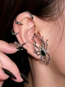 Women's Gothic Spider Earrings - Halloween Silver Ear Hooks, Exaggerated Wavy Spider Claw Dangle Earrings, Dark Punk Horror Jewelry, Perfect Cosplay Party Accessory, Ideal Holiday Gift - Multicolor - View 4