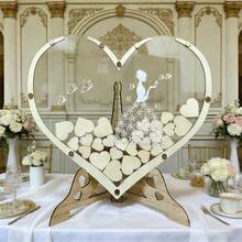 1 Set Wooden & Acrylic Heart Guest Message Box With Replaceable Heart, Romantic Guest Message Display, Suitable For Wedding, Housewarming, Bachelor Party, School, Graduation, Blessing Occasions - Multicolor - View 4