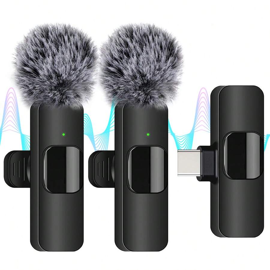 Wireless Clip-On Microphone, Compatible With IPhone And Type-C Interface, 2.4G Ultra-Low Latency Noise Reduction Chip, Suitable For Live Streaming, Interviews, Song Recording, Video Podcasts And Content Creators, 50mAh Rechargeable Battery - View 1