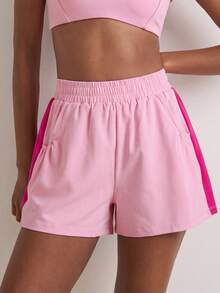 VUTRU 1pc Elastic Waist Shorts With Pockets, Lightweight Yoga Studio Gym Summer Style Sports - Baby Pink - View 4