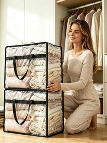 3/2/1pc Large Capacity Clothes Storage Bag, Foldable Clothes Storage Bag, College Dorm Essential, Transparent PVC Storage Bag, Moisture-Proof & Dust-Proof Storage Bag, Moving Storage Bag, Multi-Functional Storage Box With Flap And Visible Window, Home Supplies, Quilt Dust-Proof Bag, 3D Storage Bag, Back To School/Graduation Season Essential, Bedroom, Wardrobe Clothes Storage Bag, Easy To Fold, Space-Saving, Durable,Bedroom Room Decor,Back To School - Multicolor - View 3
