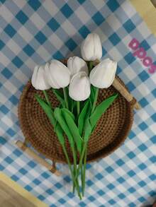 3pcs/6pcs Mini White Tulip Artificial Flowers, Wedding Home Decor, Realistic Fake Tulips Gifts Birthday Graduation - White - View 4