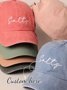 1pc Personalized Custom Embroidered Washed Baseball Cap, Vintage Distressed Dad Hat, Name Letter Embroidery Baseball Cap, Adjustable Cotton Trucker Hat, Y2K Streetwear Hat, Korean Minimalist Casual Sun Hat, Money Aesthetic Retro Hat, Couple Hat, Bridal Party Hat, Daily Commute Travel Sun Protection Hat, Unisex Fashion Gift, Christmas Gift - Multicolor 3 - View 8