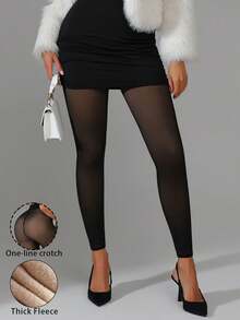 2/1 Peça Legging Térmica Feminina para Outono/Inverno, Meia-Calça Elástica Transparente Falsa, Meia-Calça que Valoriza as Pernas, Meia-Calça Preta Sem Costura no Cavalo, Comprimento Cropped, Adequada para Halloween, Natal, Dia dos Namorados, Uso Diário, 5-15℃ - Multicolorido - Visão 4