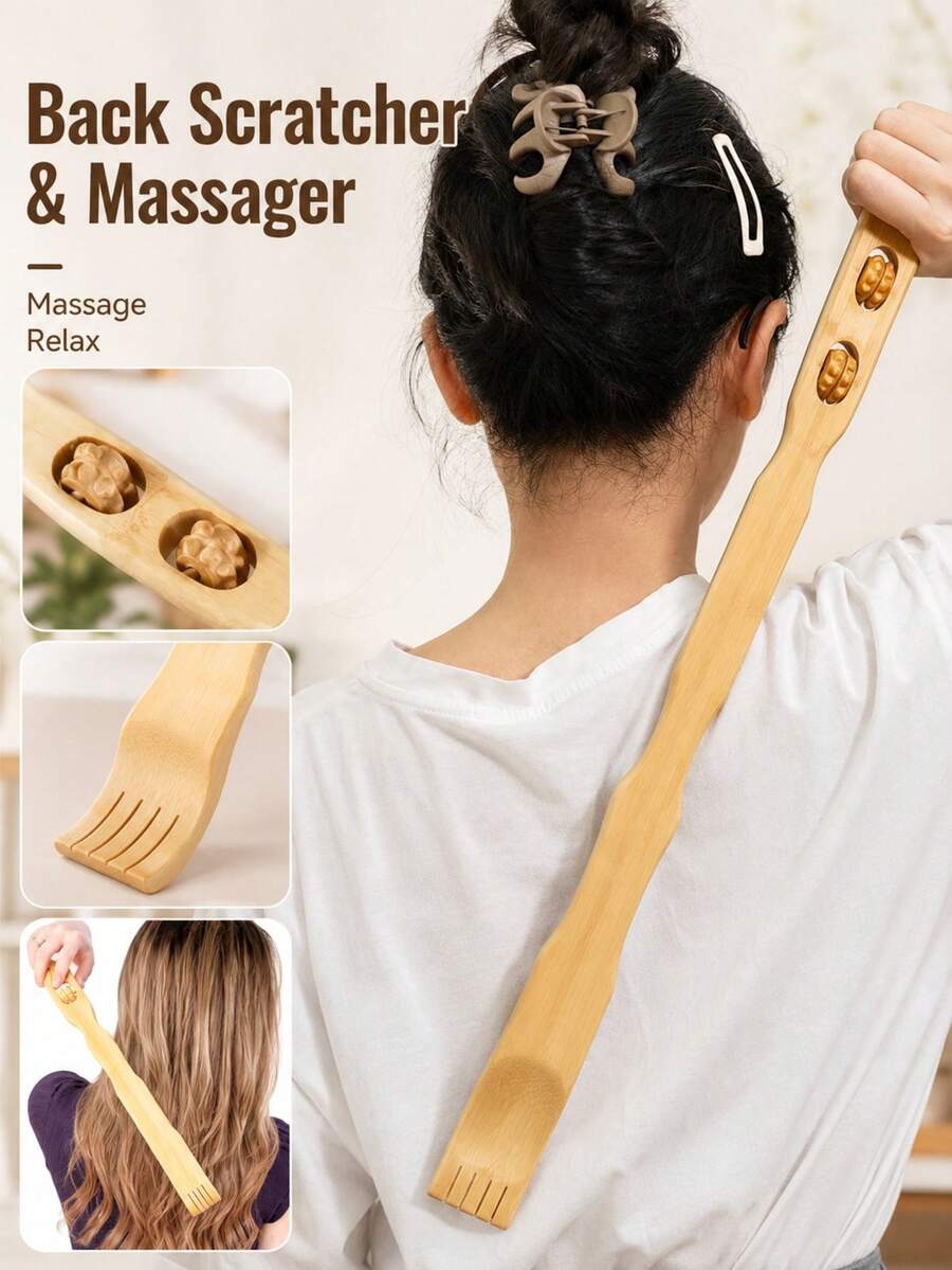 1pc Bamboo Itch Relief Massager, 2-In-1 Multifunctional Back Scratcher Massager, Suitable For Elderly, Waist And Surrounding Skin, Massage To Relieve Itching, Manual Massage Tool, Home Gift, Gift For Mother, Father, Grandfather