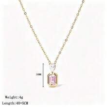 1pc Niche Premium Luxury Square Sugar Colorful Gem Water Drop Pendant Stainless Steel 18K Gold Plated Collarbone Necklace Non-Fading Women's Necklace Commute Versatile Layering Accessory - Gold Necklace - View 11